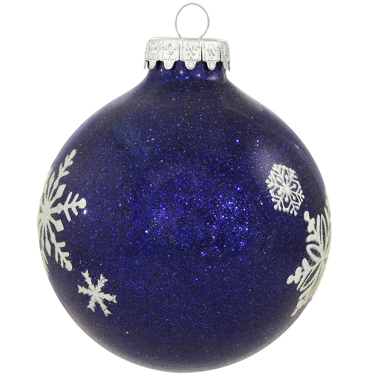 Dark Blue Snowflakes Sparkle Glass Ornament 
